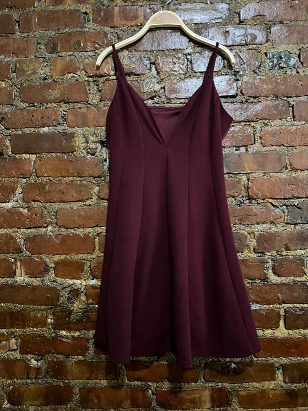 Burgundy V-neck skater fit & flare dress